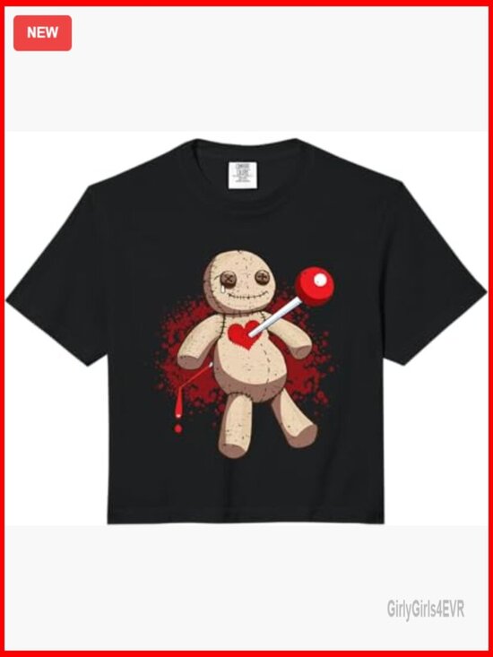 Tops - Voodoo Doll Emo Goth Ska Punk Rock Crop Top T-Shirt